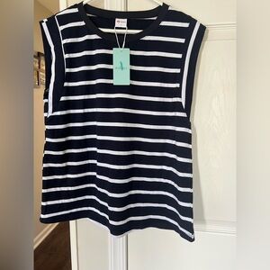 Navy & White Striped Sleeveless Cap Sleeve Tank T shirt-NWT Women L